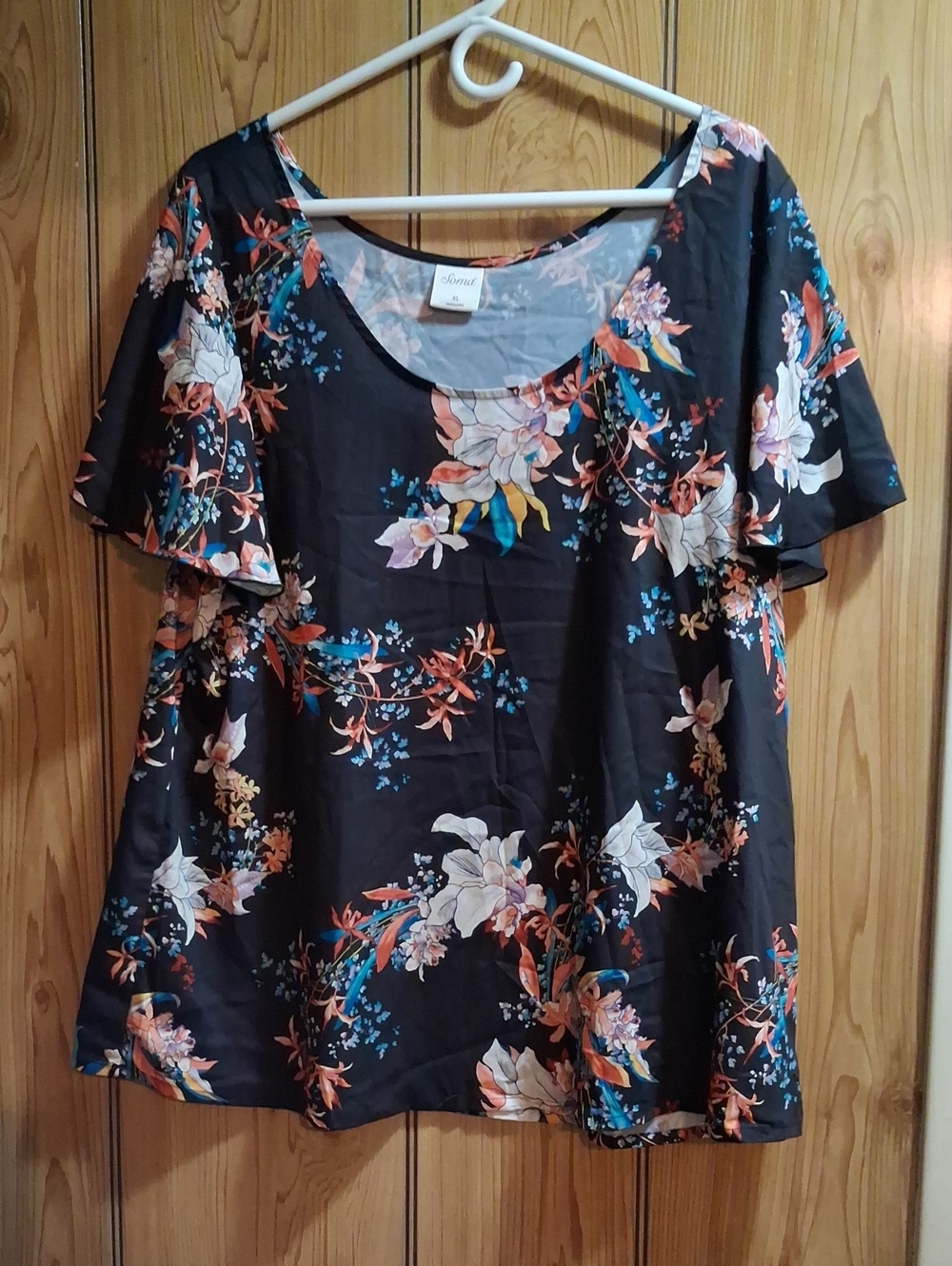 Soma Black Floral Scoop Neck Tunic
